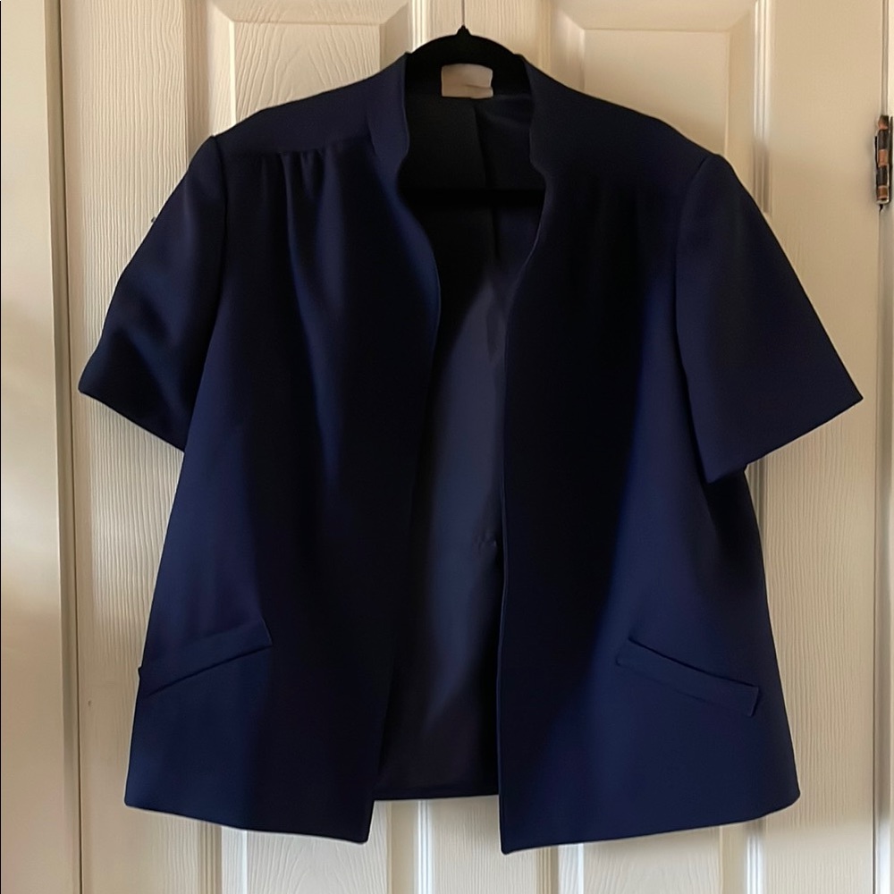 Vintage tan jay short sleeved navy blue jacket blazer cardigan